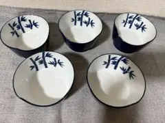 竹模様の陶器 5つセット 1つ底の脚の割れあり
