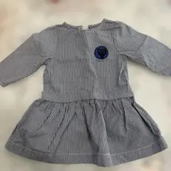 プチバトーストライプ柄長袖ワンピース 100%コットン