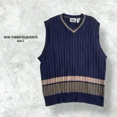 ノーザンエレメンツ ベスト ネイビー リブ編み Vネック ノースリーブ B122