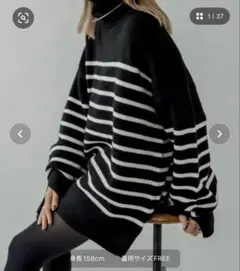 mystic ボーダータートルニット FREEサイズ