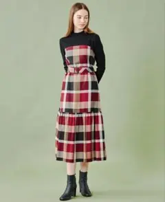 ブルーレーベルクレストブリッジ チェックエアリーツイルテレココンビドレス 36