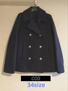 COS ネイビー ダブルブレストピーコート EUR 34日本サイズ7号〜9号