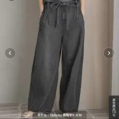 LOWRYS FARM イージーバレルデニムパンツ　 ブラック　L