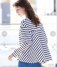 ★美品★レイビームス　バックフレア長袖Tシャツ　ボーダー　コットン日本製　フリー