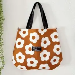 気まぐれセール！花柄　ラウンドトートバッグ　ハンドメイドバッグ　オレンジ