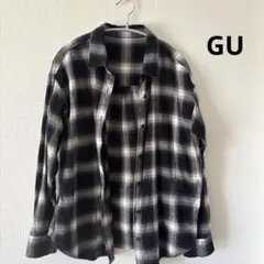 GU ブラック・ホワイトチェック 長袖シャツ