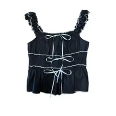 SHEIN ブラック　フリル リボン キャミソール Sサイズ