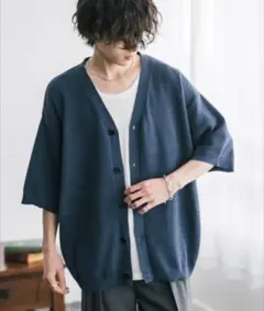 Rocky Monroe/接触冷感 半袖サマーニットカーディガン(ブルー)のサムネイル