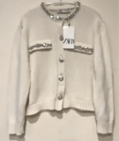 ZARA／新品✨ビジュー付きニットカーディガン