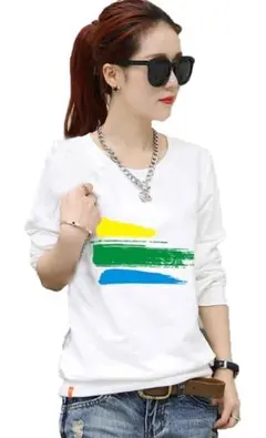 レディース トップス プルオーバー 長袖 Tシャツ クルーネック カットソー薄手