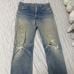 ダメージ加工 デニムパンツ ボタンフライ