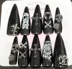 【現品】ネイルチップ 黒 地雷ネイル