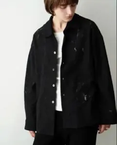 CLANE CURTAIN LACE SLIT SHIRT ブラックのサムネイル