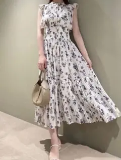 SNIDEL 2wayプリーツロングワンピース 花柄 ピンクベージュ サイズ1