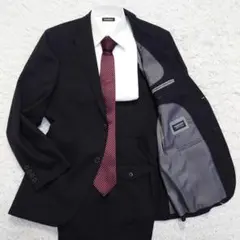 VAN BROTHERS　スーツ　背抜き　ウール　黒　ストライプ　A6　L相当