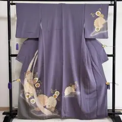 e*o様 ■E6023■正絹縮緬■鳩羽色　菊唐草柄　金彩　袷　訪問着■丈162