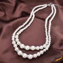 パールネックレス 2連 フェイクパール 長さ調整可能 ラインストーン アクセサリ