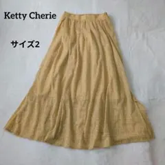 Ketty Cherie ロングスカート ジャガード風 フレア イエロー 2のサムネイル