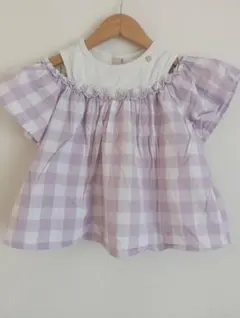 petitmain　オフショル　チュニック　チェック柄　120 　紫のサムネイル