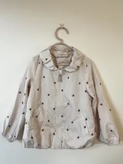 ピンクベージュ フード付きジャケット いちご柄 シンプルフリー ポケッタブル