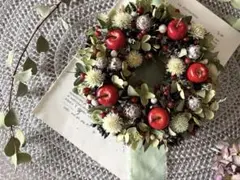 お値下げ❣️赤いりんごのミニリース　ドライフラワーリース　ナチュラルリース