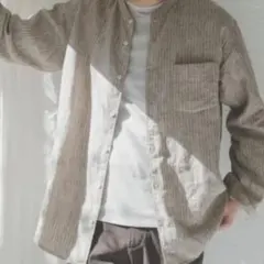 【美品】アーバンリサーチドアーズ 長袖リネンシャツ ブラウン ストライプ