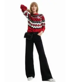 デシグアル　レッド アーガイル柄 ニットセーター M