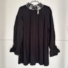新品タグ付 axes femme 刺繍スタンド襟カットチュニ 黒 M チュニックのサムネイル