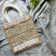 No.37　インド刺繍リボン　ジュートバッグ