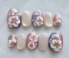 上品 夜桜ネイル パープル マグネット/ショートオーバル