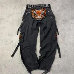 DIPPER カーゴパンツ 韓国 Y2K 00s スカル 炎 クロス　グランジ