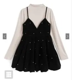 ビジューベロアキャミソールミニワンピース×ボトルネックトップスセットアップ