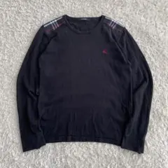 バーバリーブラックレーベル　肩ノバチェック ホースロゴ 黒　カシミヤ　サイズ3