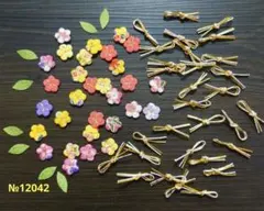 ちりめん細工　小さな花と水引松葉　30個ずつ