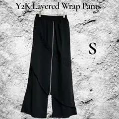 【S】Y2K ラップスカート風 レイヤードパンツ フロントジップ ブラックのサムネイル