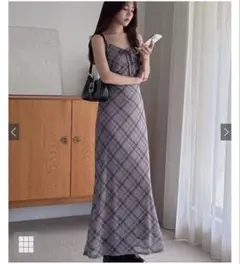 【GRL】チェック柄リボンキャミソールワンピース