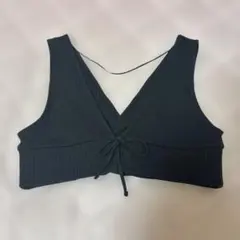 リブニット ビスチェ Vネック フロントリボン ブラック