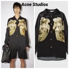 Acne Studios 彫像 レーヨンサテン オープンカラー シャツ 46 黒のサムネイル