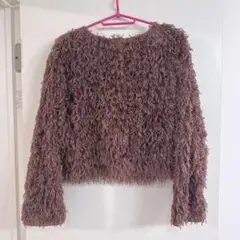 ピンクブラウン ファー風 ニット トップス カーディガン