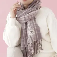 ジルバイジルスチュアート チェックストール マフラー グレー×ピンク×ホワイト