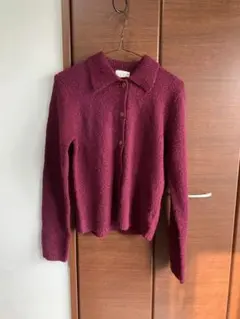 ニット セーター 襟付き カーディガン 古着 ヴィンテージ バーガンディ