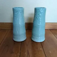 s*u様 青緑色 竹模様 陶器花瓶 2個セット