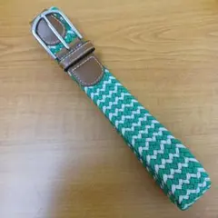 グリーンとホワイトの編み込みメッシュベルト 穴なし 約108cm