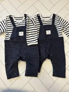 双子　ロンパース　60-70cm ストライプ