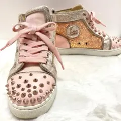 クリスチャン　ルブタン　スニーカー　ハイカット　ラメ　スタッズ　36 ピンク