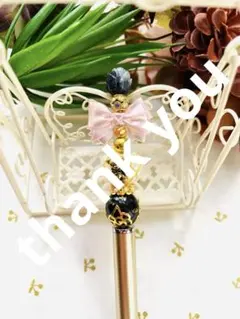 NO.320 カスタムボールペンandタッチペン　ゴールド　リボン　くまちゃん