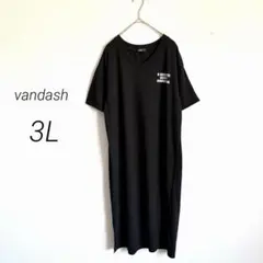 【大きい3L】vandash ロング Tシャツワンピース 黒 ロゴ Vネック
