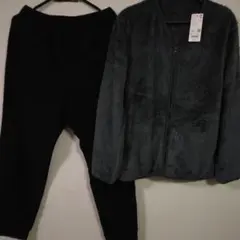 新品タグ付き　ユニクロメンズグレー フリース ルームウェアセット M