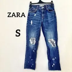 【S】ZARA ザラ Z1975 DENIM ストレートデニム ダメージ 女子