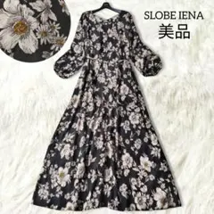 美品 スローブイエナ 花柄 シャツワンピース ロングワンピース 総柄 ブラック